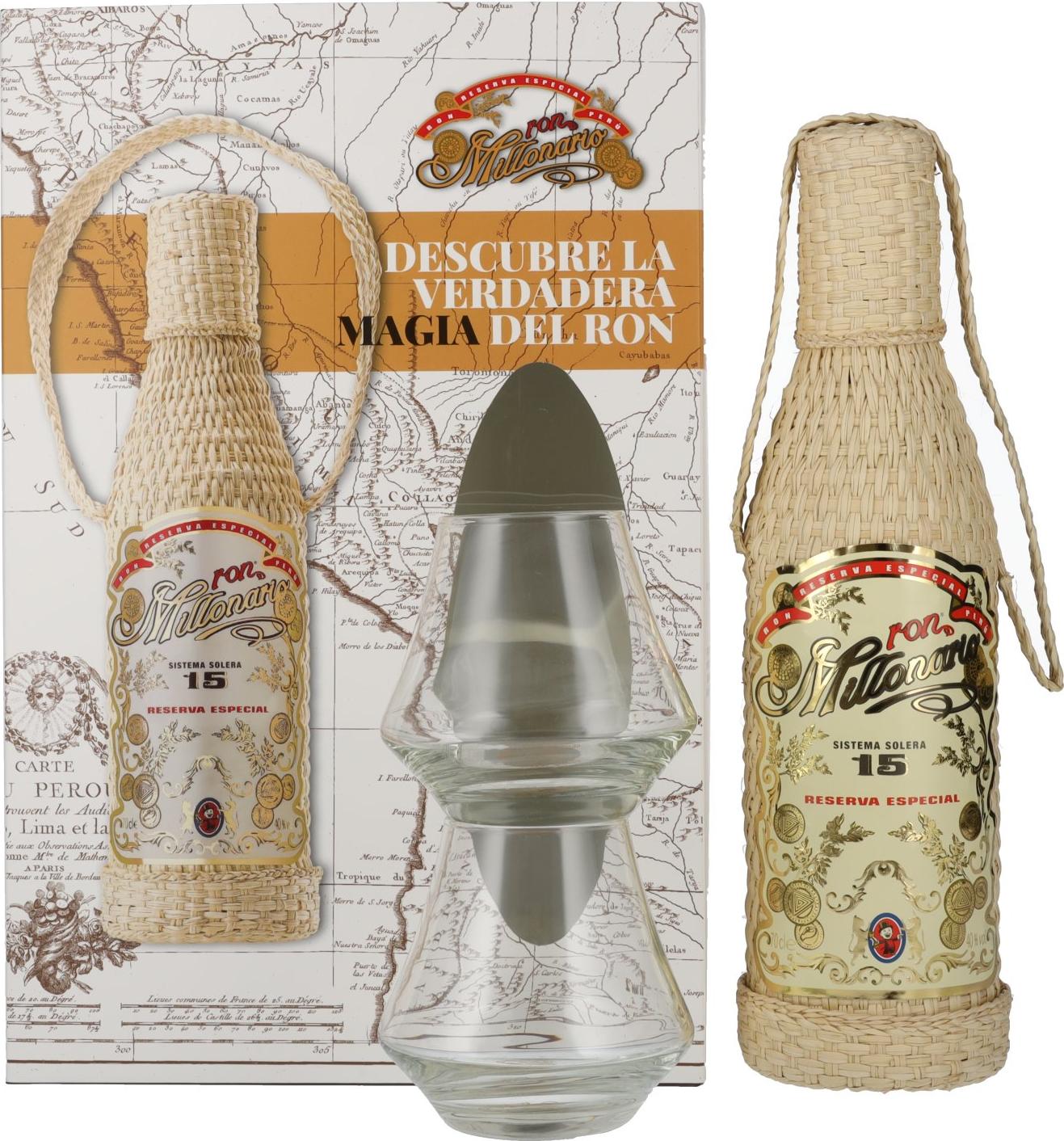 Ron Millonario 15 RESERVA ESPECIAL 40% Vol. 0,7l in Giftbox with 2 glasses