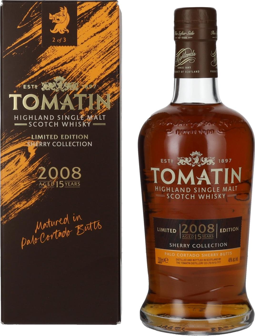 Tomatin 15 Years Old SHERRY COLLECTION Palo Cortado Sherry Butts Limited Edition 2008 46% Vol. 0,7l in Giftbox