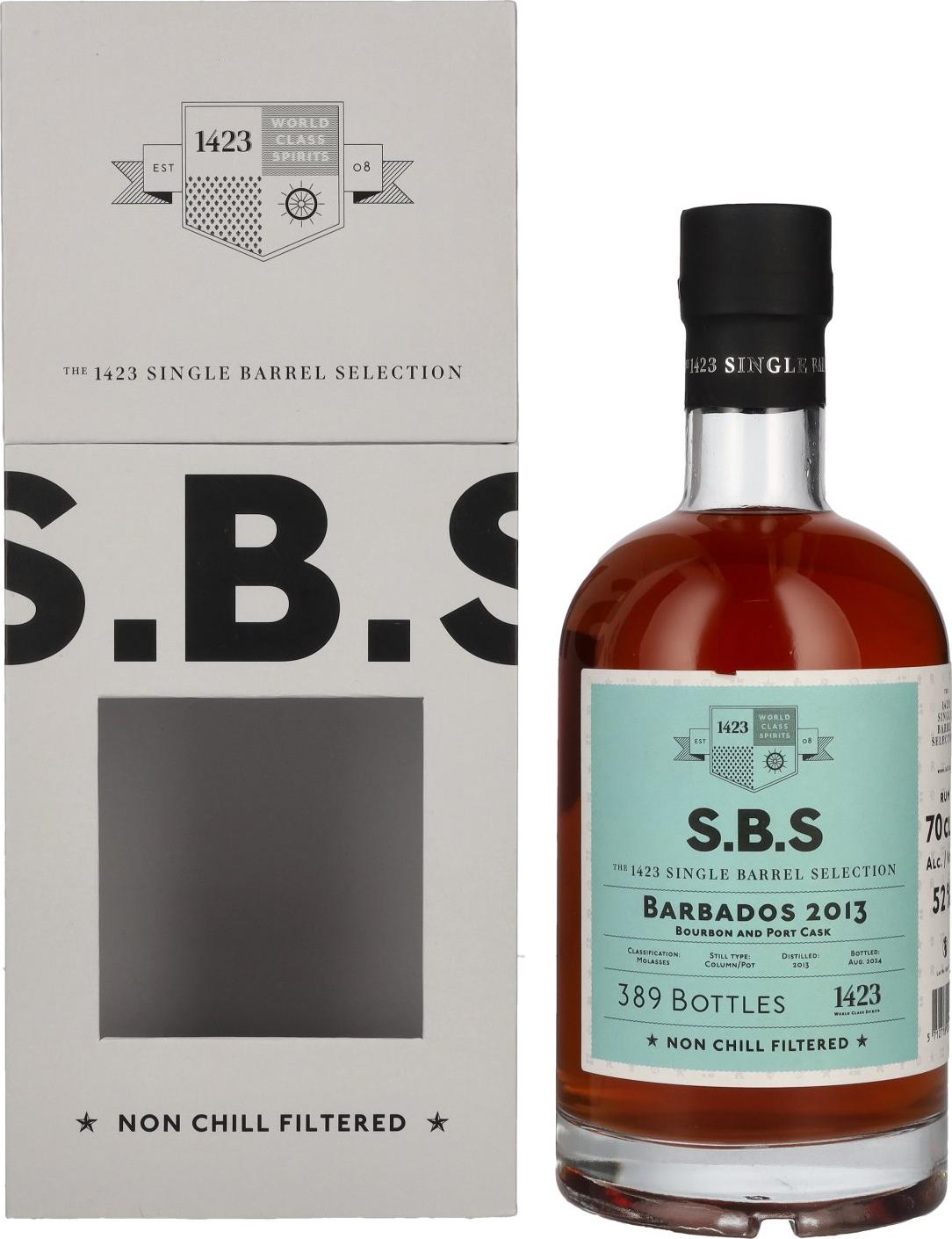 1423 S.B.S BARBADOS Bourbon and Port Cask 2013 52% Vol. 0,7l in Giftbox