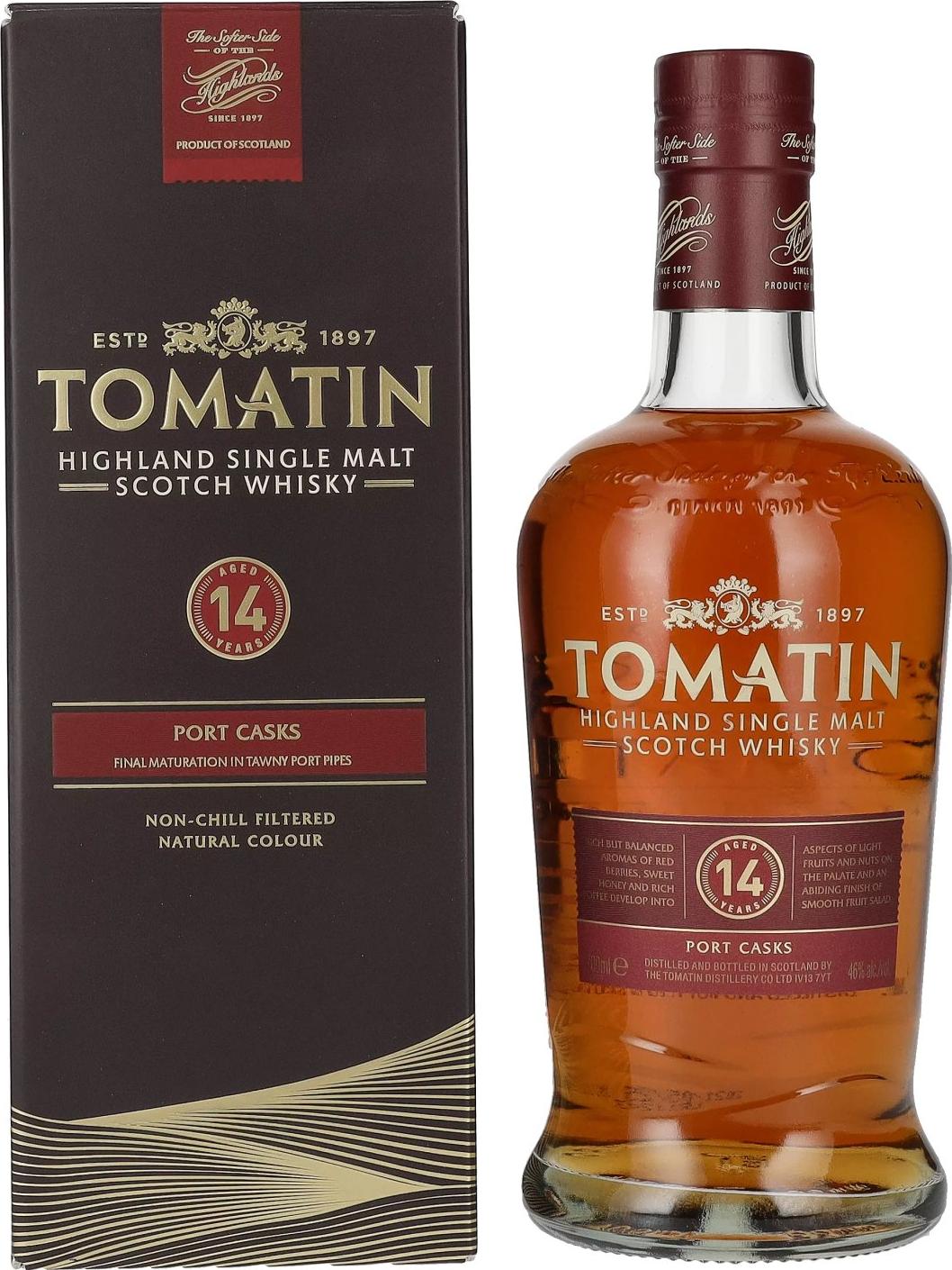 Tomatin 14 Years Old Port Casks whisky 46% Vol. 0,7l in Giftbox