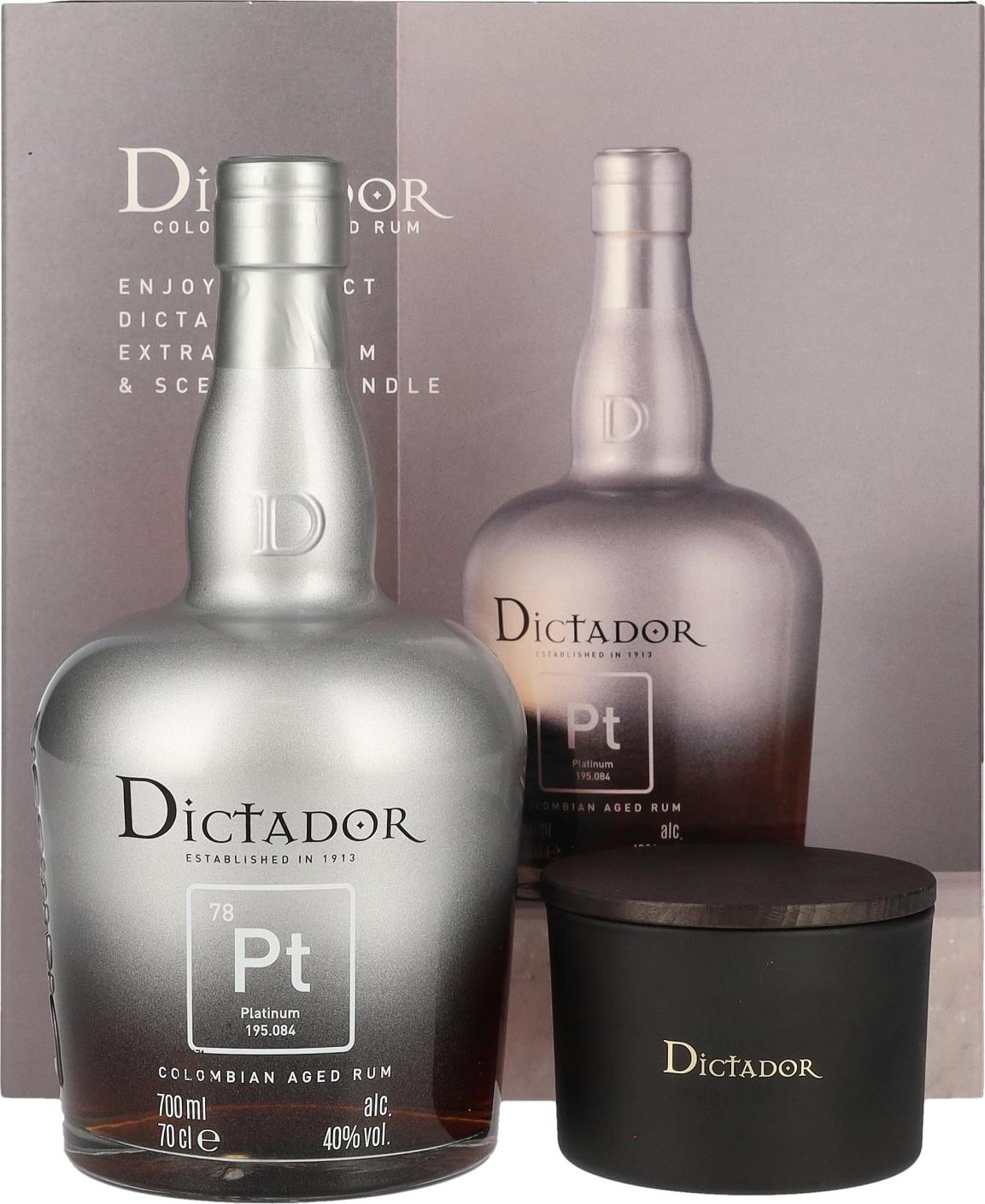 Dictador PLATINUM Colombian Aged Rum 40% Vol. 0,7l in Giftbox with Candle