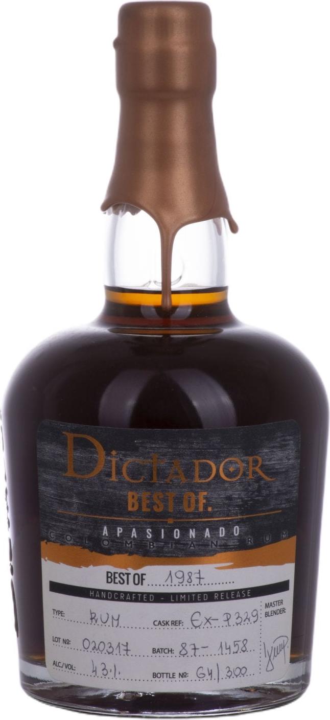 Dictador BEST OF 1987 APASIONADO Colombian Rum 30YO/020317/EX-P329 43% Vol. 0,7l