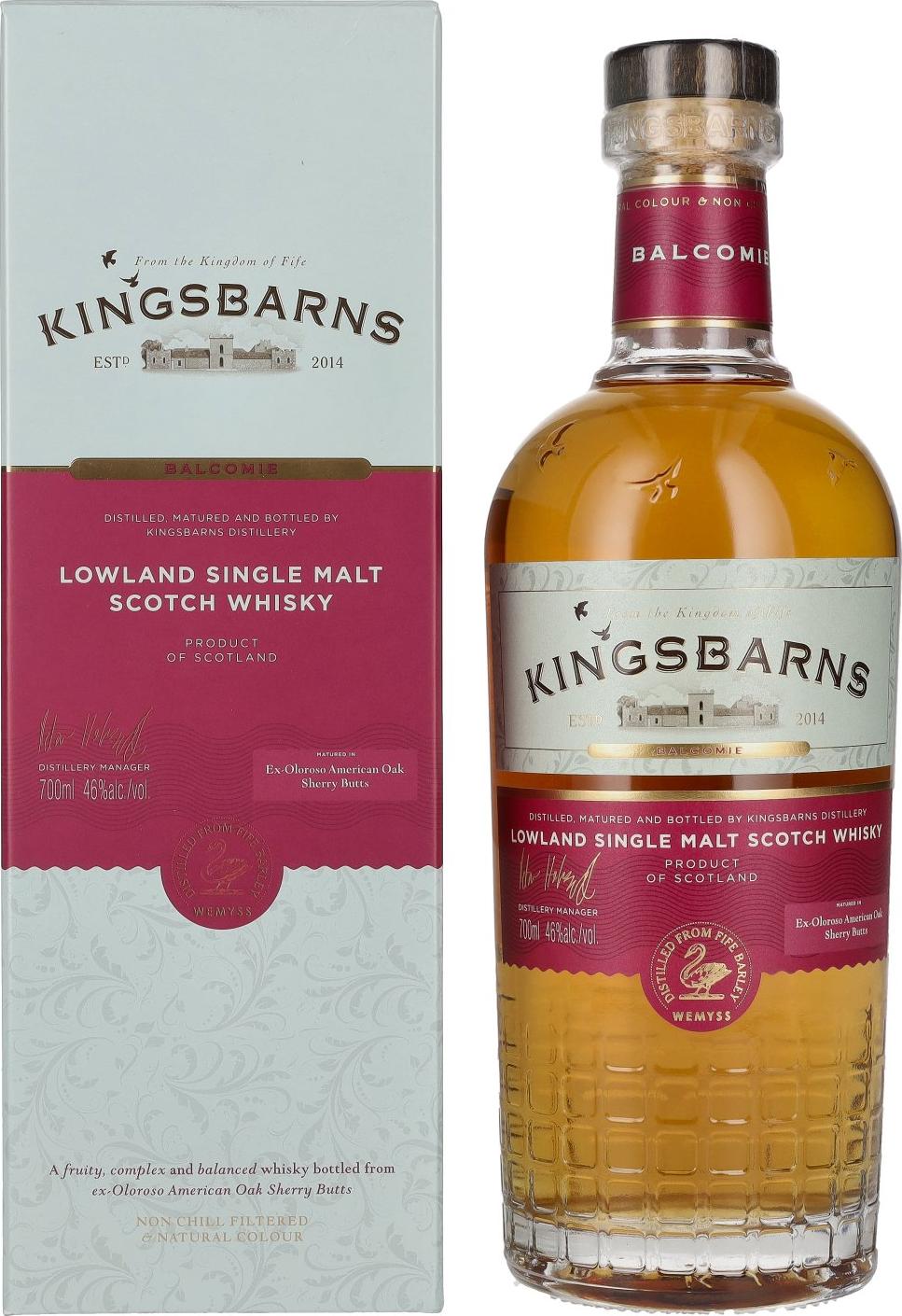 Kingsbarns BALCOMIE Lowland Single Malt Scotch Whisky 46% Vol. 0,7l in Giftbox