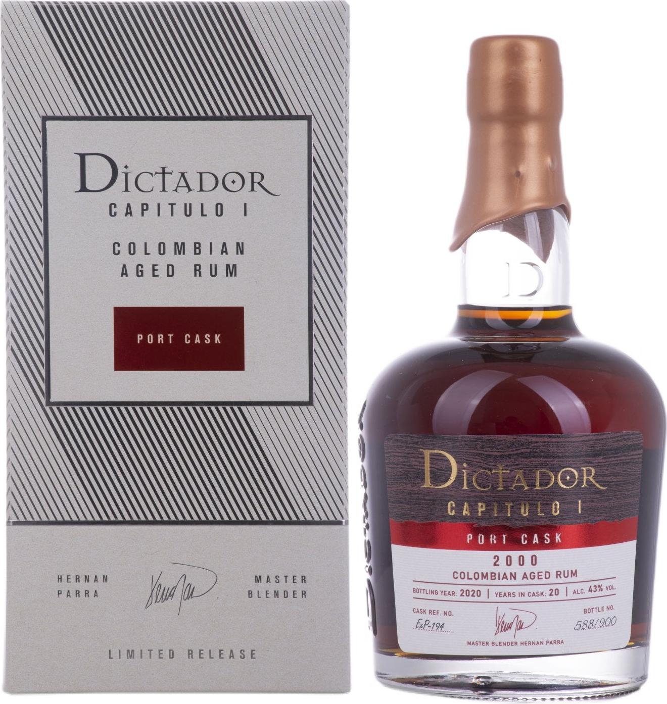 Dictador CAPITULO I 20 Years Old Port Cask Colombian Aged Rum 2000 43% Vol. 0,7l in Giftbox