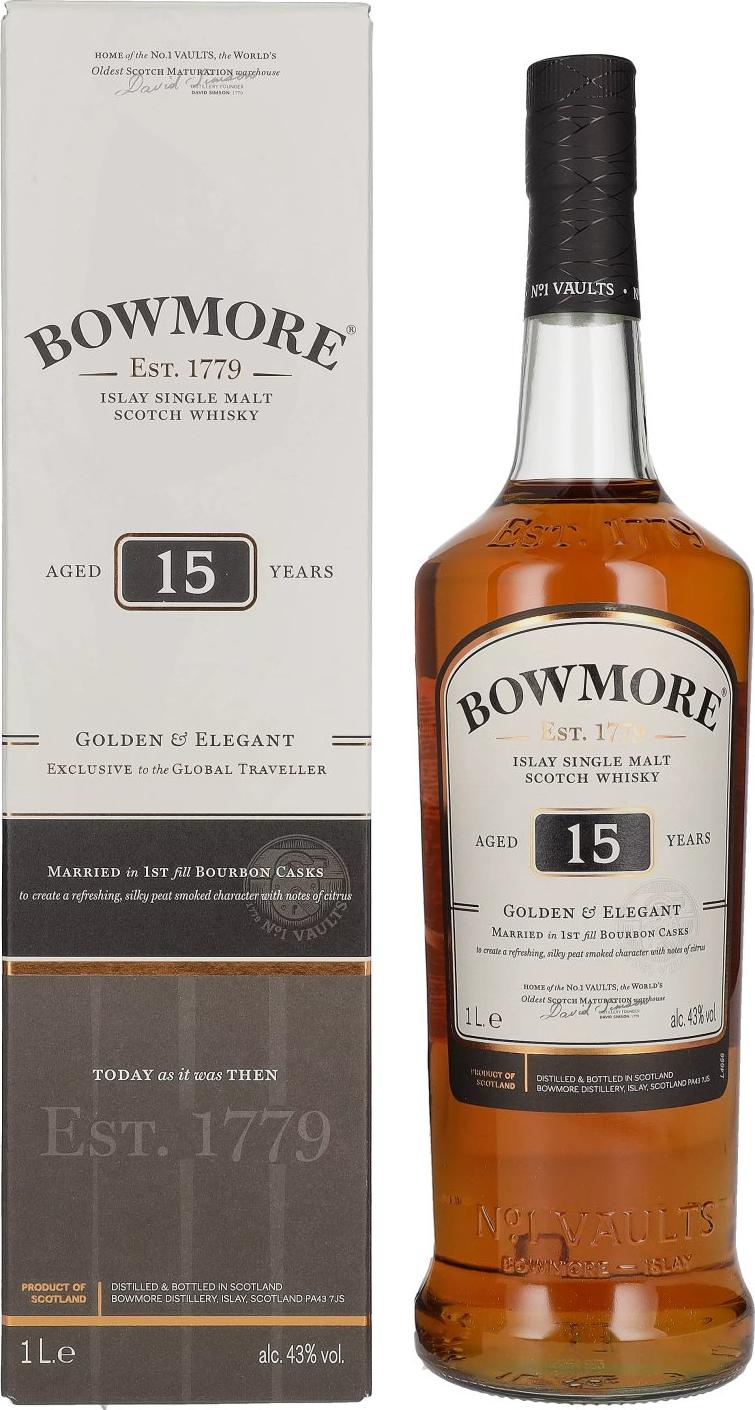 Bowmore 15 Years Old GOLDEN & ELEGANT Travel Exclusive 43% Vol. 1l in Giftbox