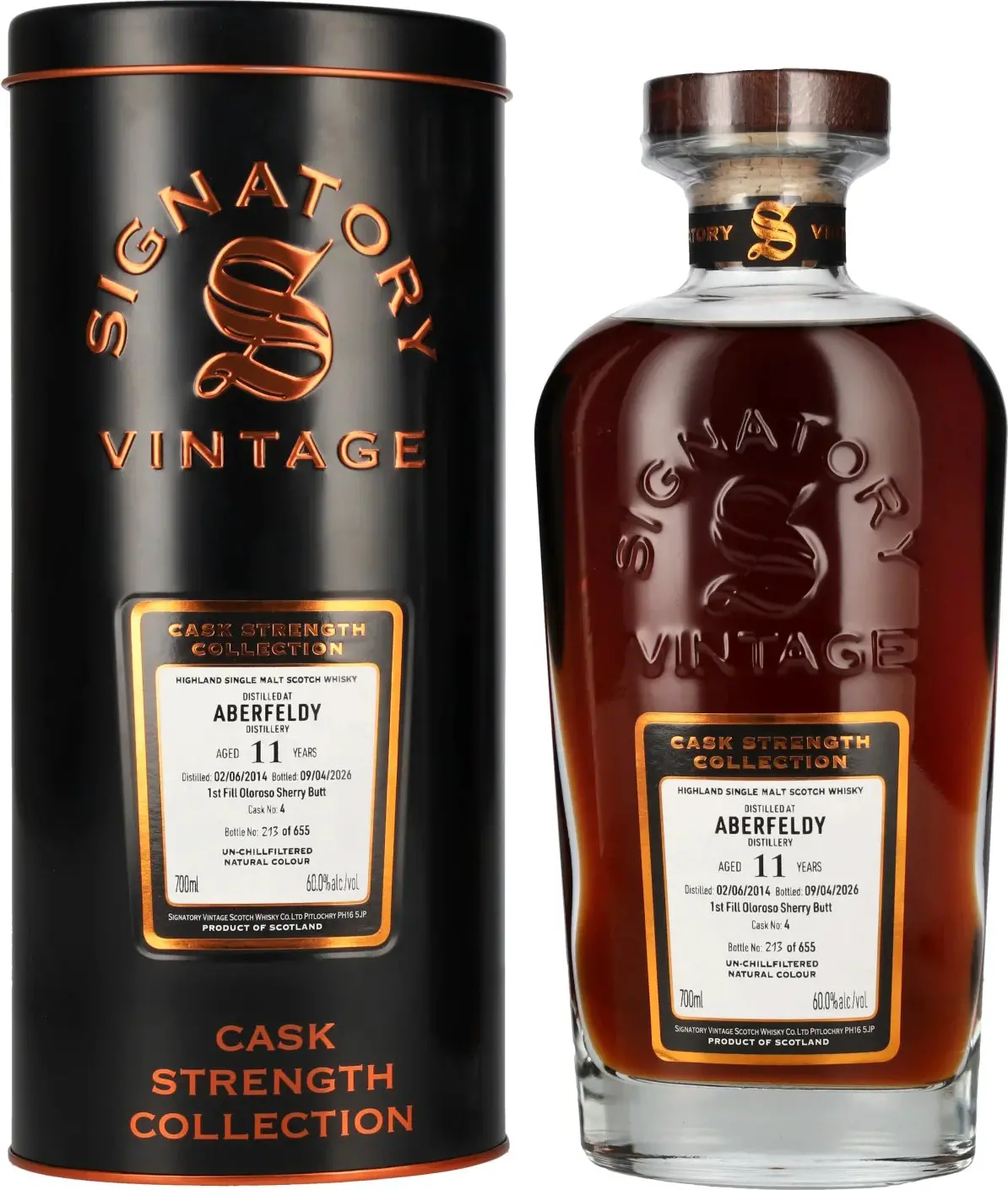 Signatory Vintage ABERFELDY 11 Years Old Cask Strength 1st Fill Oloroso Sherry #4 2014 60% Vol. 0,7l in Tinbox