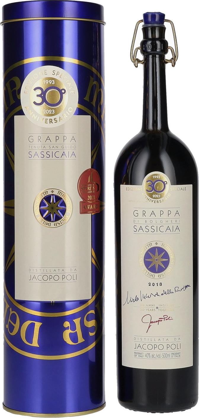 Poli GRAPPA BARILI DI SASSICAIA 40% Vol. 0,5l in Tinbox