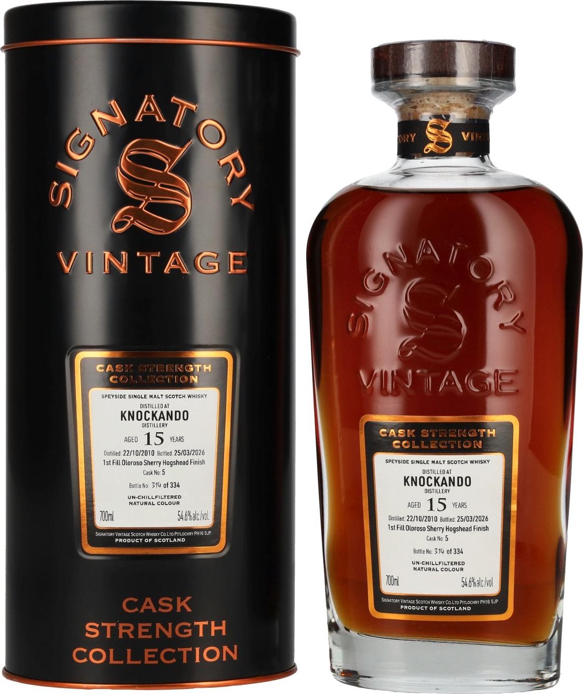 Signatory Vintage KNOCKANDO 15 Years Old 1st Fill Oloroso Sherry Cask Strength #5 2010 54,6% Vol. 0,7l in Tinbox