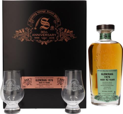 Signatory Vintage GLENCRAIG 42 Years Old 30th ANNIVERSARY 1976 42% Vol. 0,7l in Wooden box with 2 glasses