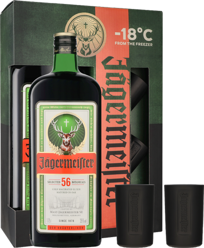 Jägermeister TRAVELLERS' EXCLUSIVE 35% Vol. 1,75l in Giftbox with 2 Shotglasses and Pump