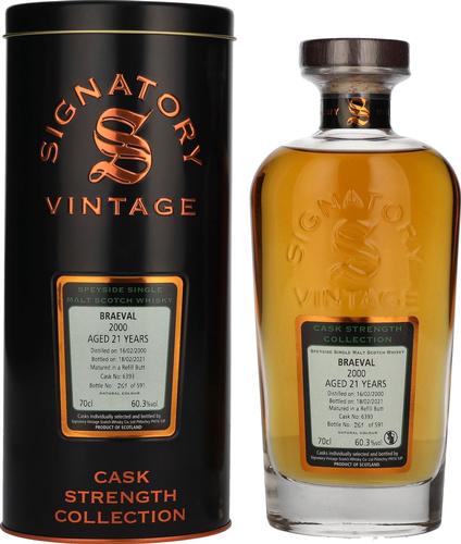 Signatory Vintage BRAEVAL 21 Years Old Cask Strength 2000 60,3% Vol. 0,7l in Tinbox
