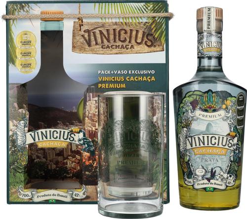 VINICIUS Premium Cachaca Prata 42% Vol. 0,7l in Giftbox with glass