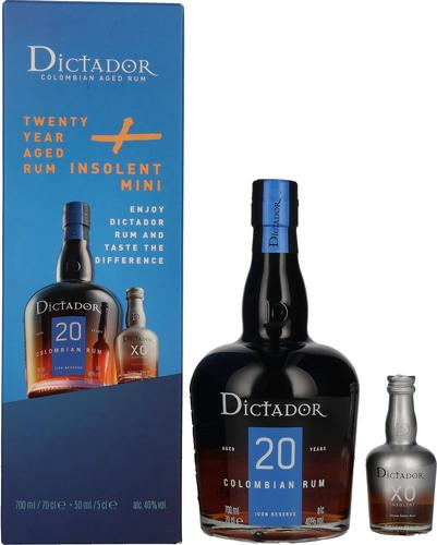 20 Years Old ICON RESERVE Colombian Rum 40% Vol. 0,7l in Giftbox with Dictador XO Insolent Miniature