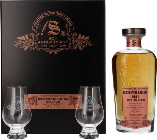 Signatory Vintage NORTH PORT BRECHIN 36 Years Old 30th ANNIVERSARY 1981 57,2% Vol. 0,7l in Wooden box with 2 glasses